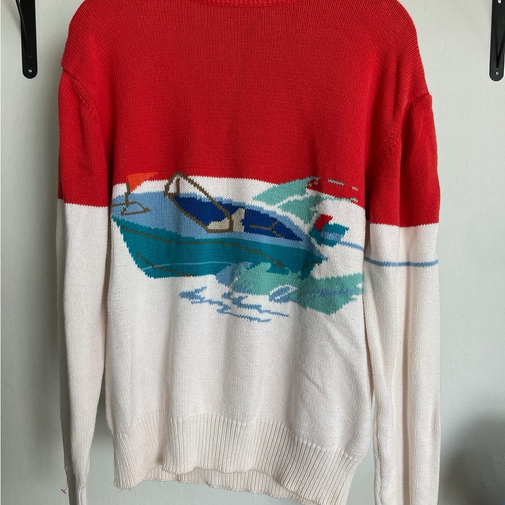 Vintage sweater, girl on a boat. XL, cotton. Pringle - Picture 7 of 7